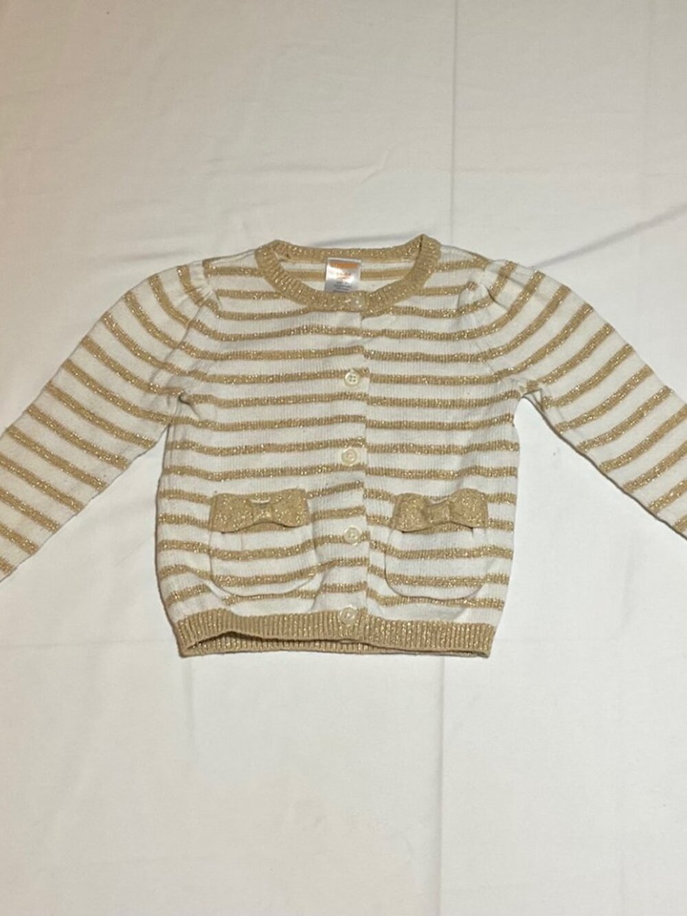 Gymboree Girls 18-24 Months Gold White Striped Long Sleeve Cardigan Bows Holiday